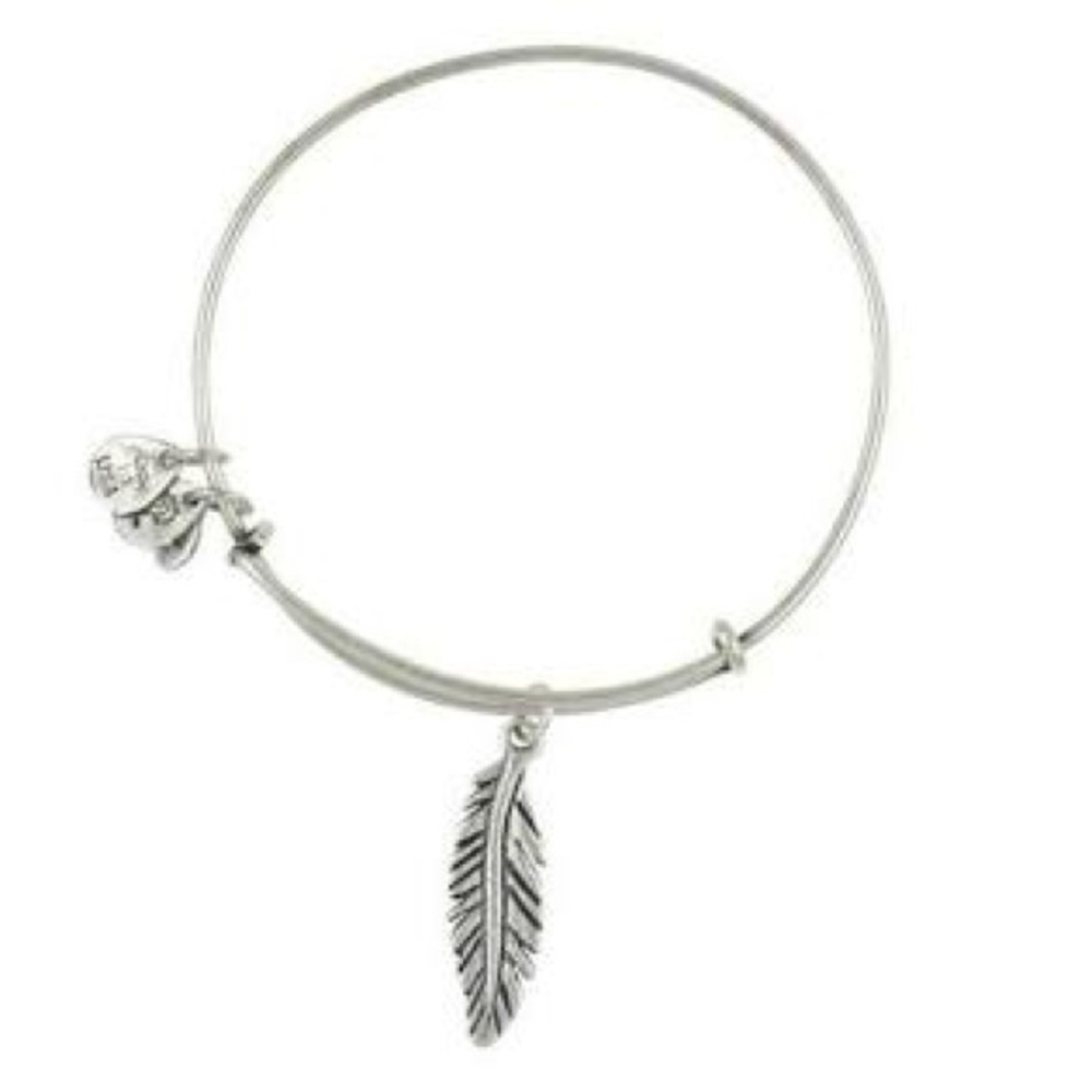 Alex and Ani Silver Feather Charm Bangle Bracelet